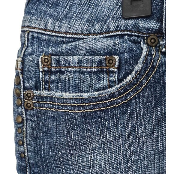 YMI Womens Denim Mini Skirt With Rivet Details Size 11 Length: 14" - Picture 2 of 7